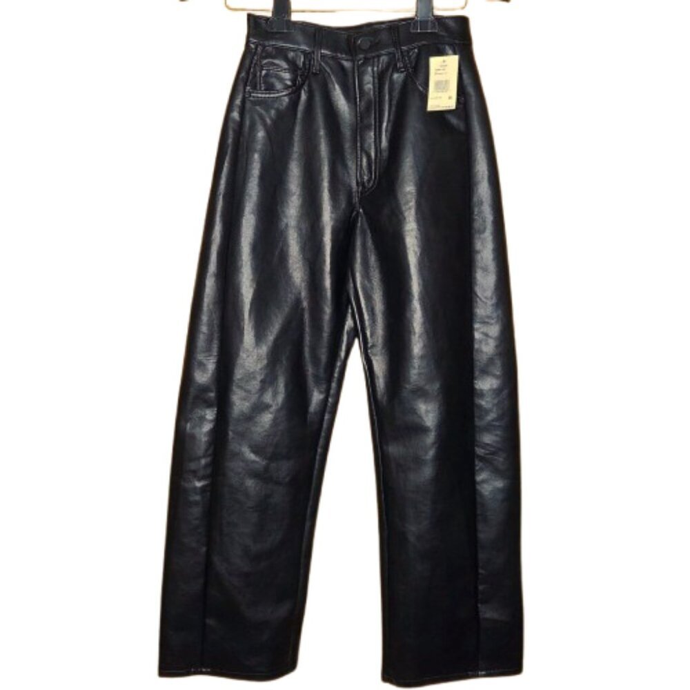 NWT Mother Women's the Halfpipe Flood High Rise Leather Jeans
